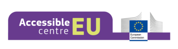 Logo in lila mit weißer Schrift: Accessible EU centre. rechts das Logo der EU Kommission
