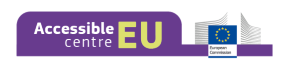 Logo in lila mit weißer Schrift: Accessible EU centre. rechts das Logo der EU Kommission