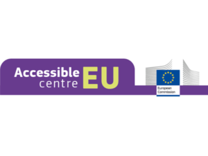 Logo in lila mit weißer Schrift: Accessible EU centre. rechts das Logo der EU Kommission