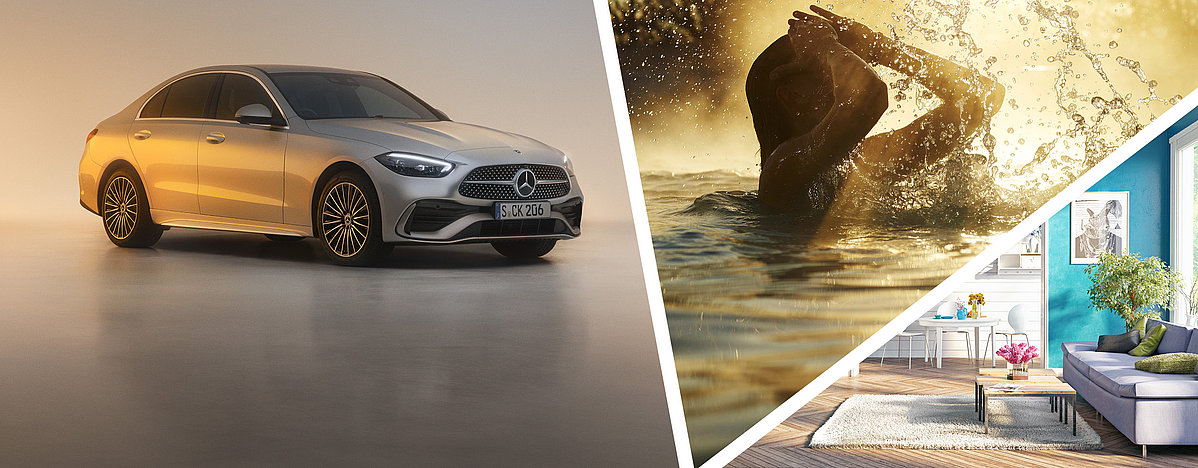 Foto von einem Auto, einem Bad und einer Person die in einem Thermenbecken ist