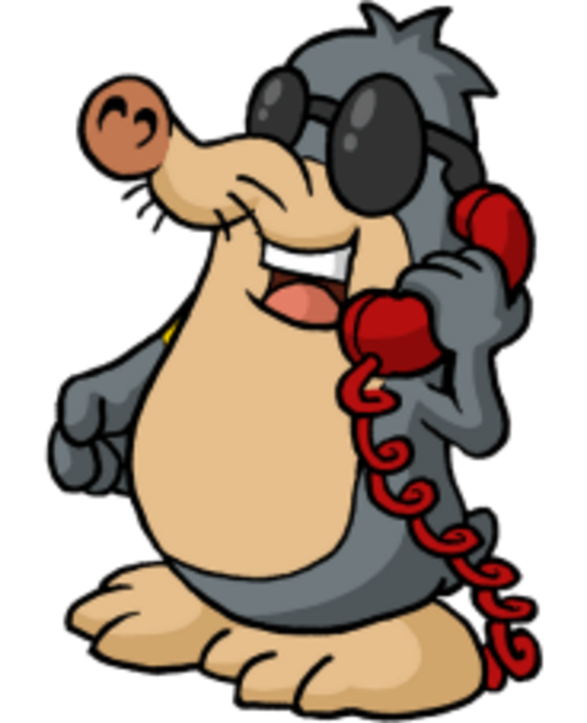 Maulwurf AUGust mit Telefon in der Hand