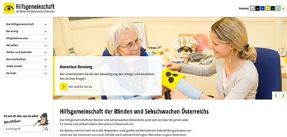 Ein Screenshot unserer neuen Website. Zu sehen ist die Startseite mit dem Menü, Suche, Slider mit Fotos und einer Kurzbeschreibung der Hilfsgemeinschaft.