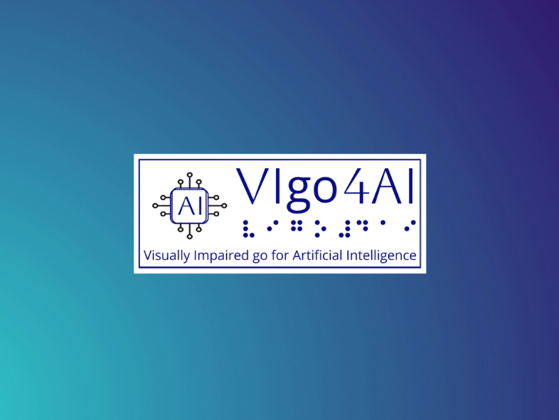 Visually Impaired go for Artificial Intelligence VIGO4AI-Logo auf blauem Hintergrund
