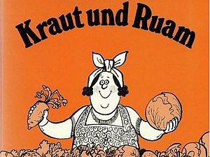 oranges Buchcover mit Illustration einer Frau, die Gemüse in der Hand hält: Anton Krutisch "Kraut und Ruam"