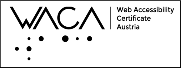 Logo mit weißem Hintergrund und Schriftzug "WACA - Web Accessibility Certificate Austria".