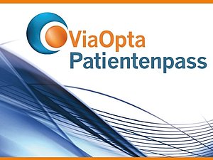 Blau-oranges Logo des ViaOpta Patientenpasses