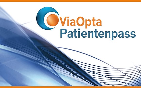 Blau-oranges Logo des ViaOpta Patientenpasses