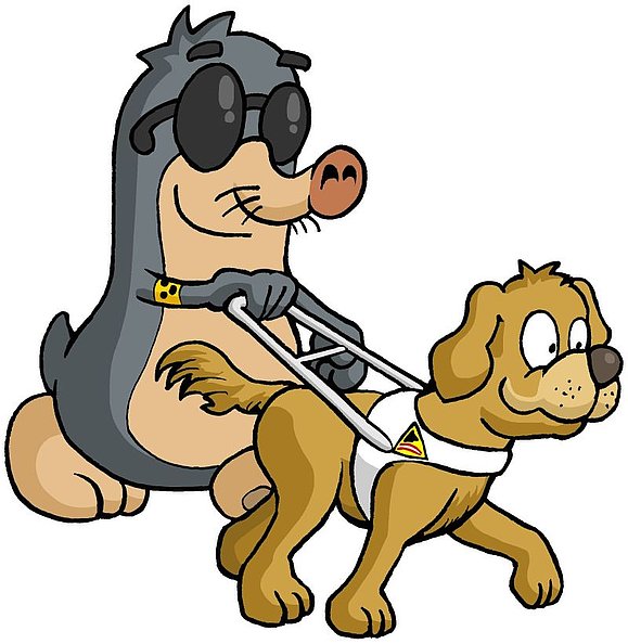 Comic: Maulwurf AUGust mit einem Blindenführhund
