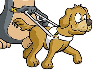 Comic: Maulwurf AUGust mit einem Blindenführhund