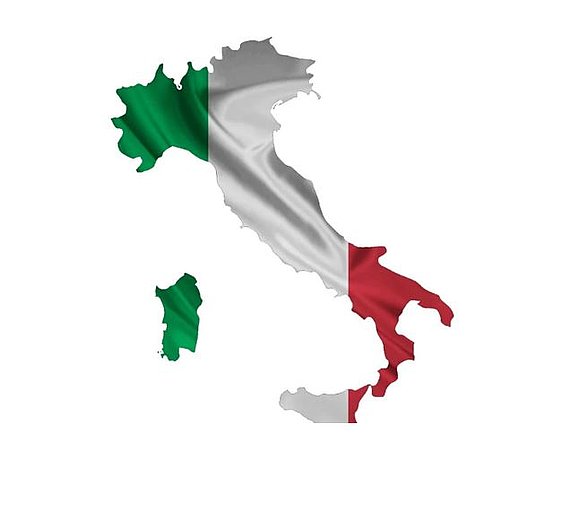 Italienischer Stiefel in den Farben der Flagge: grün, weiß, rot