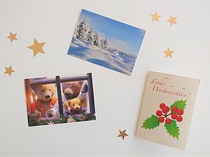 Drei Postkarten mit Weihnachtsmotiven