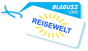 Blauer, kursiver Schriftzug "Blaguss"
