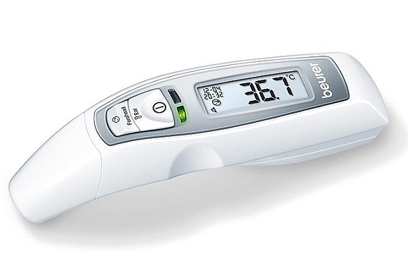 Abbildung des weiß-grauen sprechenden Fieberthermometers mit Digitalanzeige.