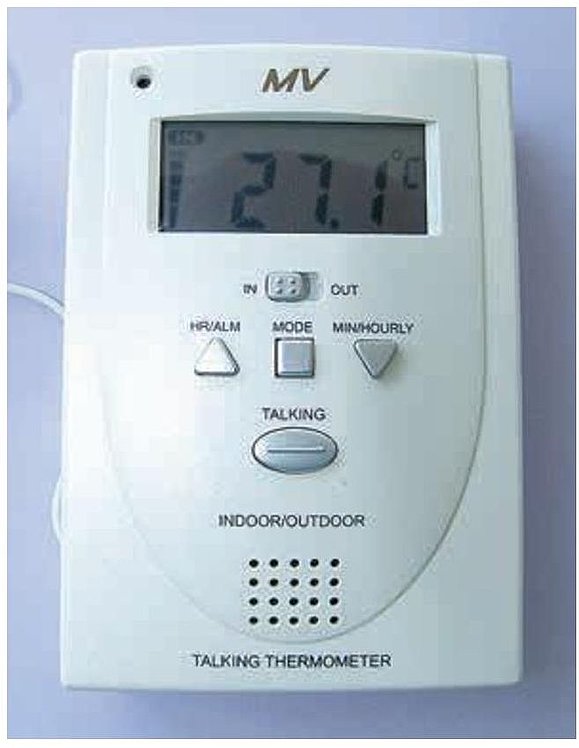 Innen- und Außenthermometer mit Knopf für Sprachausgabe