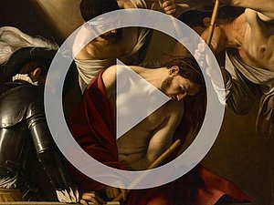 Gemälde mit Jesus mit Dornenkrone und drei Personen um ihn, mehr in der Audiobeschreibung