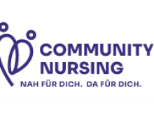 Logo Community Nursing in Lila, slogan: nah für dich. da für dich.
