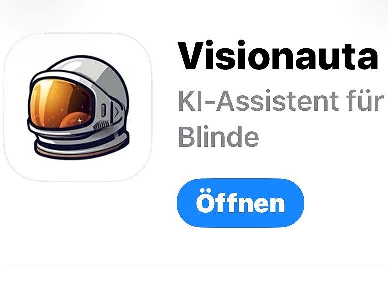 Foto: © Visionauta Werbung für die App „Visionauta – KI-Assistent für Blinde“ mit Astronauten-Icon und blauem „Öffnen“-Button.