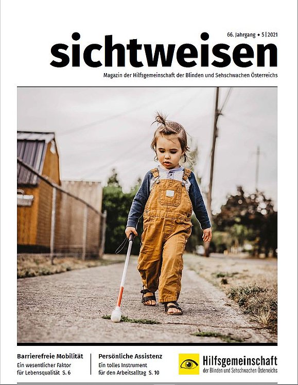 sichtweisen-Cover zeigt Kind mit weißem Stock gehend.