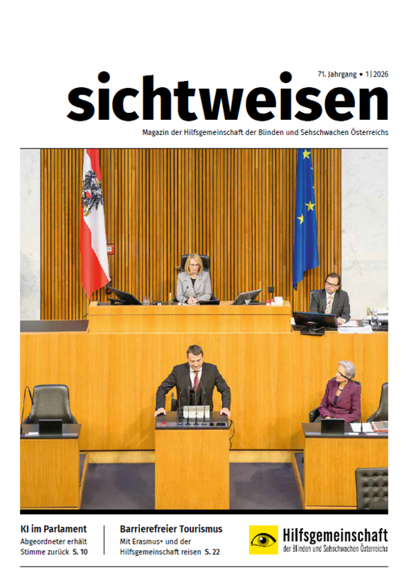 Cover der Ausgabe Februar/März 2026 der sichtweisen mit einem Foto aus dem Parlament