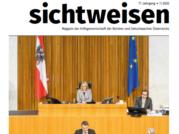 Cover der Ausgabe Februar/März 2026 der sichtweisen mit einem Foto aus dem Parlament