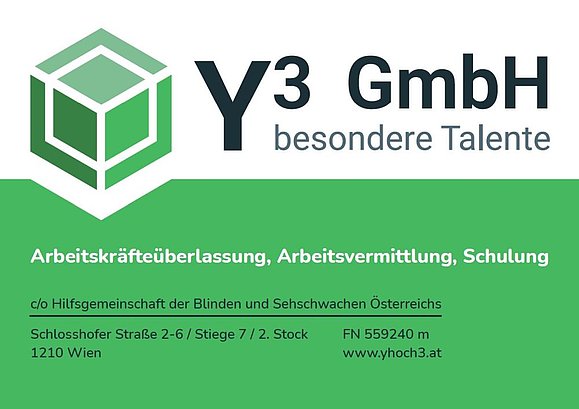 Grünweißes Logo: Y3 GmbH besondere Talente